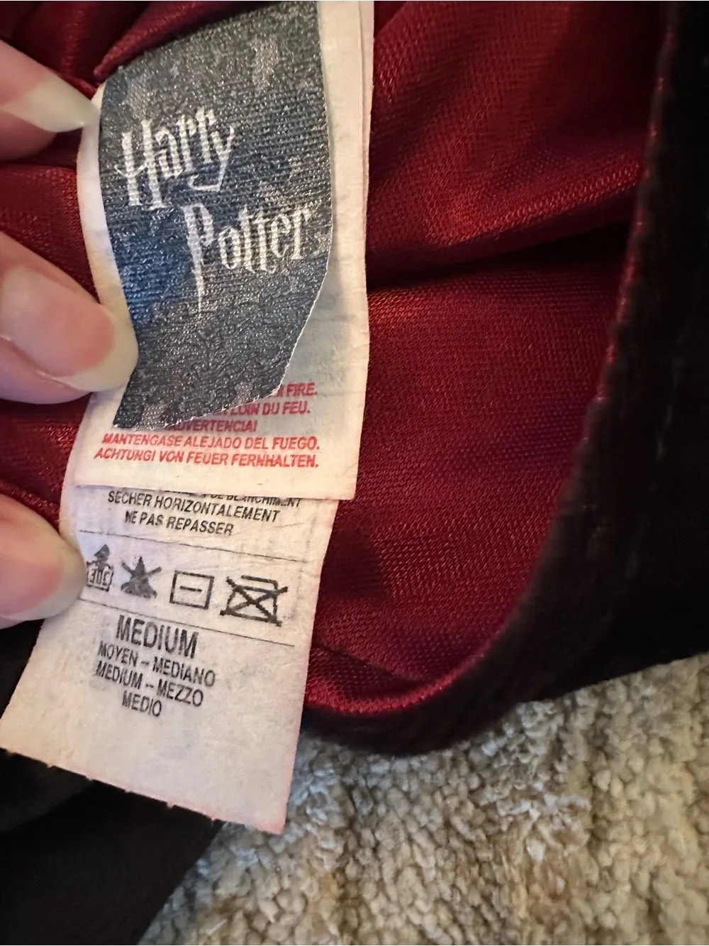 Warner Bros. Black Hooded Wizard Robe with Red Lining and Maroon/Gold Tie